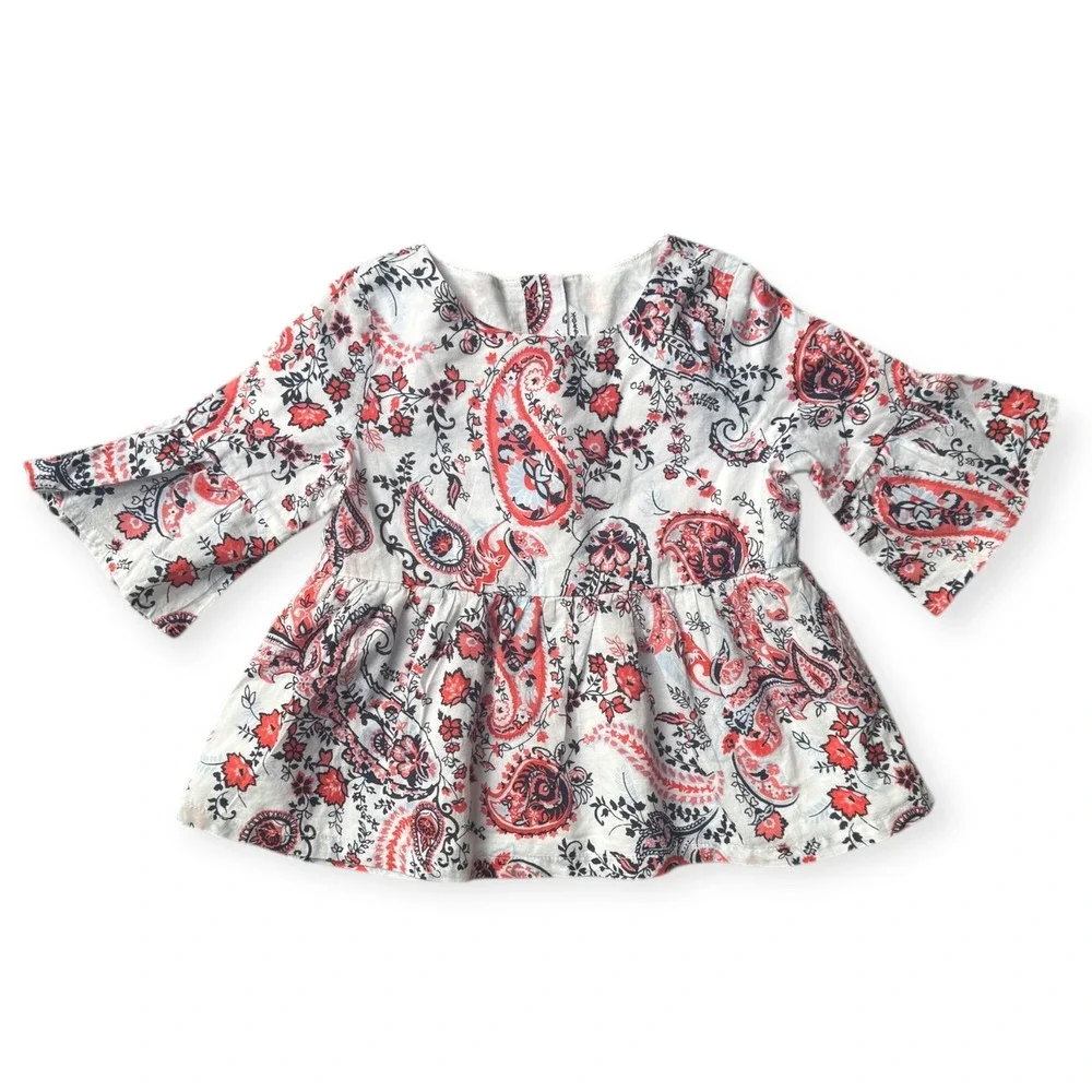 Janie‎ and Jack Toddler Girls Red Paisley Peplum Top and Ruffle Pants Set Size 3